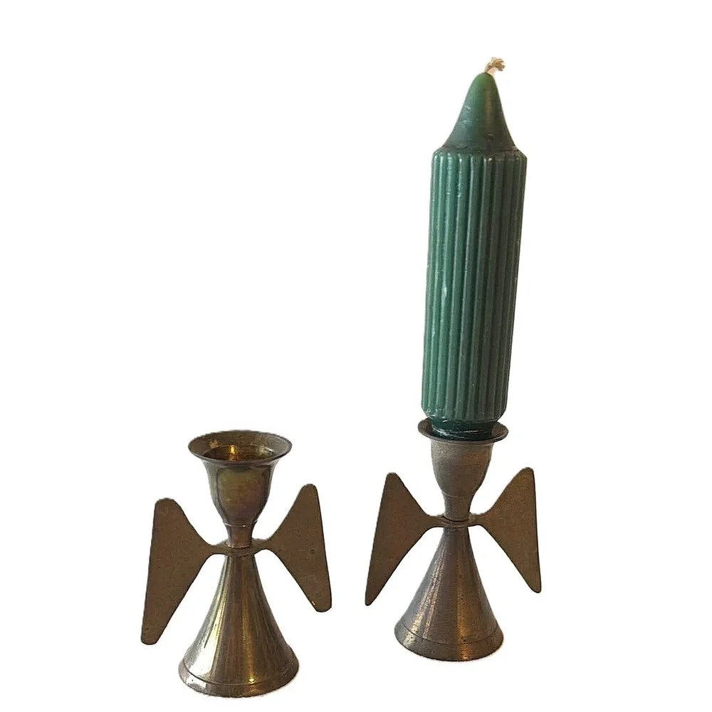 Vintage Brass Angel Taper Candle Holders Pair MCM Holiday Decor CottageCore